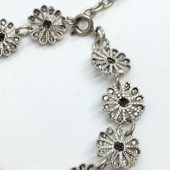 VINTAGE 925 STERLING SILVER FLOWER FILIGREE BRACELET OPEN WORK DAINTY FEMININE - Picture 10 of 10